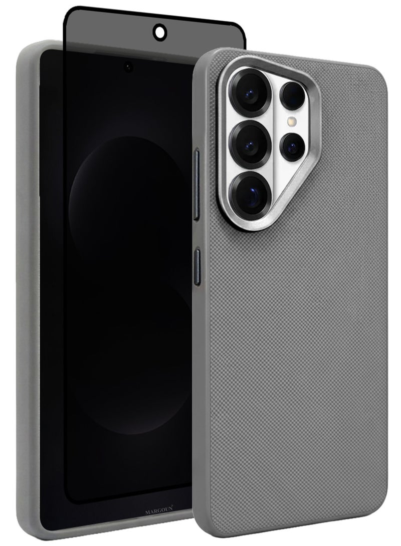 CATANES Samsung Galaxy S26 Ultra 2 Pack Vegan Leather Case - 1 Cover with 1 Privacy Screen Protector  Slim Fit - Raised Edges for Camera and Screen Protection - Grey - Image 1